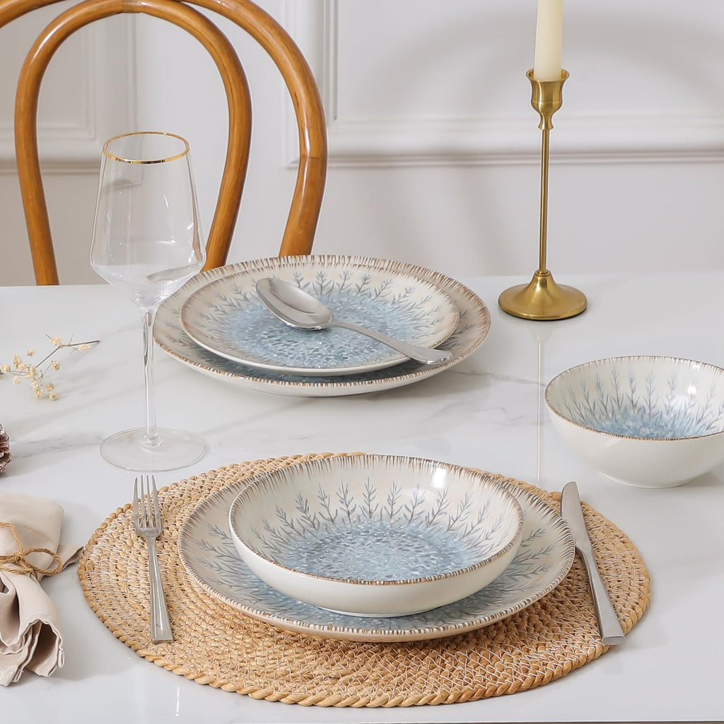 Ceramic Dinnerware Sets for 6, 24 pcs Plates and Bowls Sets
