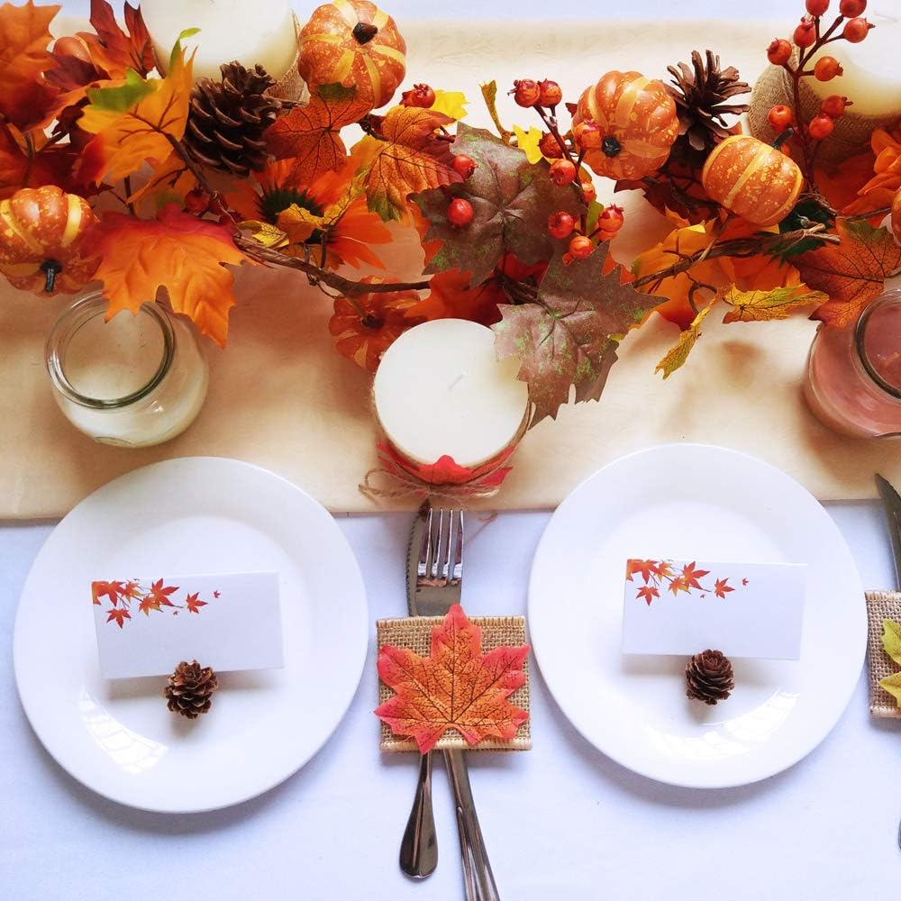 Fake Fall Maple Leaf Garland Hanging Vine- 6 Feet - Artificial Berries Sunflower Pumpkin Autumn Decoration