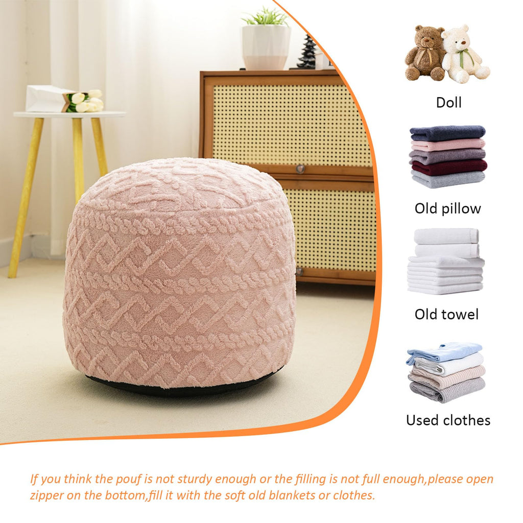 Round Stuffed Pouf Ottoman, Corduroy Poufs with Foam Chunk Filling, Furry and Fluffy Pouf Foot Stool Storage Pink 26"