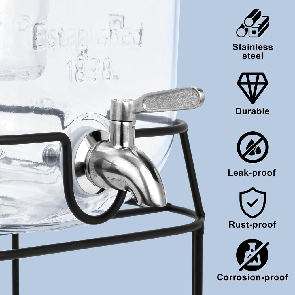 2 Gallon For Parties,Beverage Dispensers With Stand And 100% Leakproof Stainless Steel Spigot.Glass Water Jug