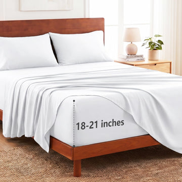 4-Piece California King Sheet Set, 21-Inch Extra Deep Pocket, White