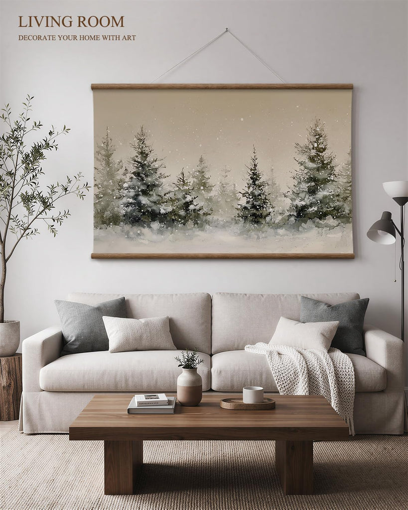 Large Christmas Wall Art, Winter Pine Forest Canvas Print 36x54