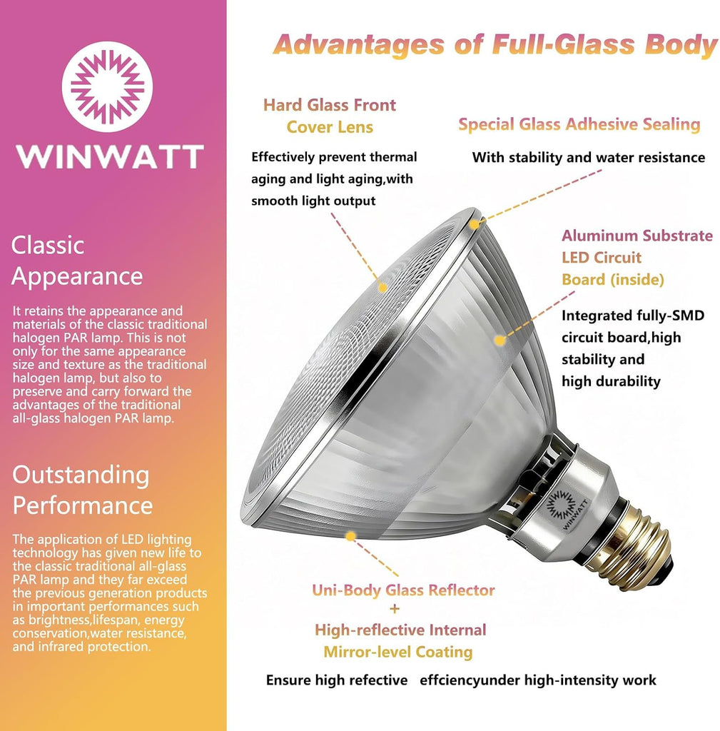 LED Light Bulbs PAR38 Full Glass Commercial Grade, 14W=120W Equivalent 1450 Lumens 20000 Hours Classic Flood Light