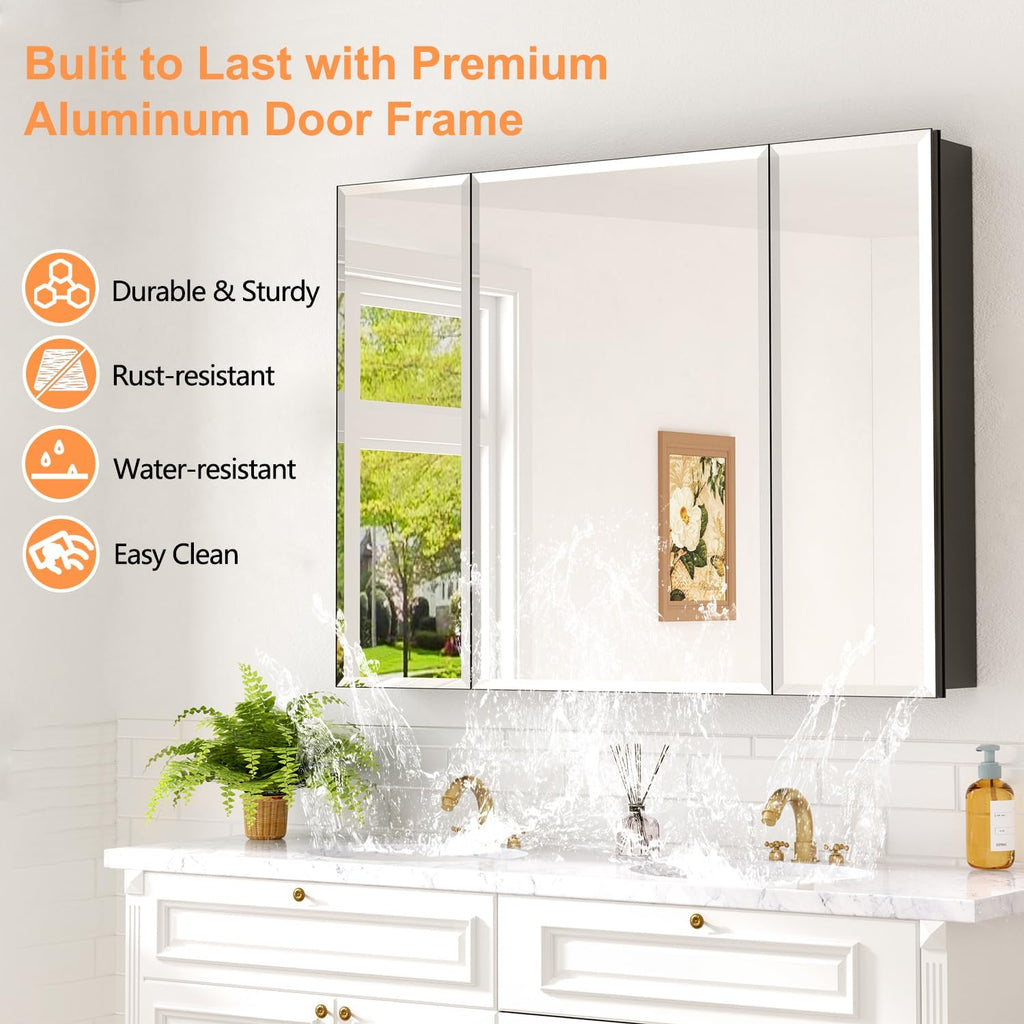 36x30 Inch Medicine Cabinet with Mirror, Aluminum Medicine Cabinet, Black | Beveled Edge Mirror Single Door