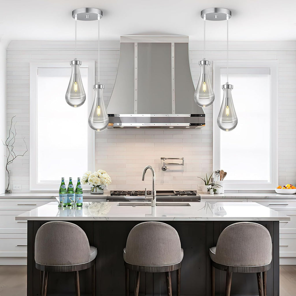 Raindrop Pendant Lights Kitchen Island Teardrop Chrome Hanging Light Fixtures Clear Solid Glass Pendant Light Modern Chandeliers for Dining Room Porch Corridor Living Room (2-Light) A121-B0DNDNPR3C