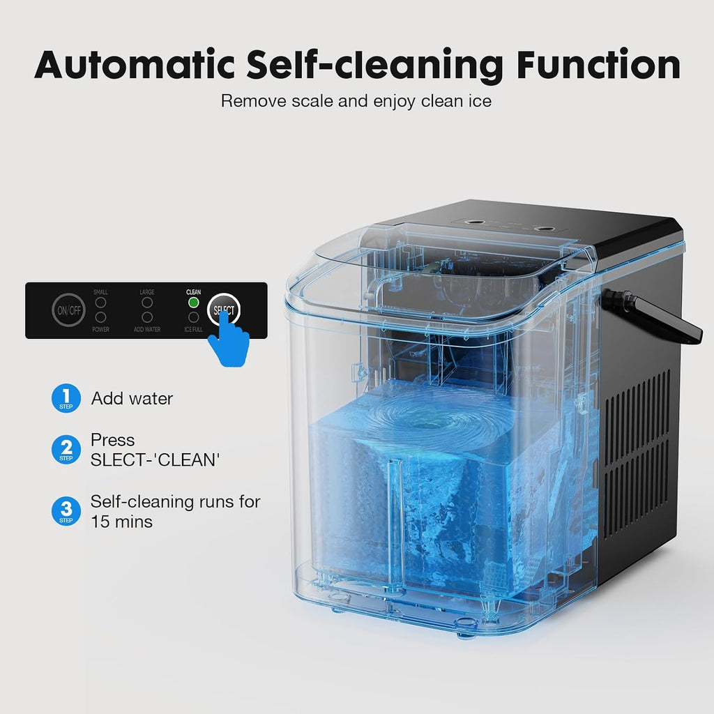 Countertop Ice Maker with Scoop, Basket and Handle, Portable Ice Machine 9 Ice Cubes Ready in 6 Mins, 26.5lbs