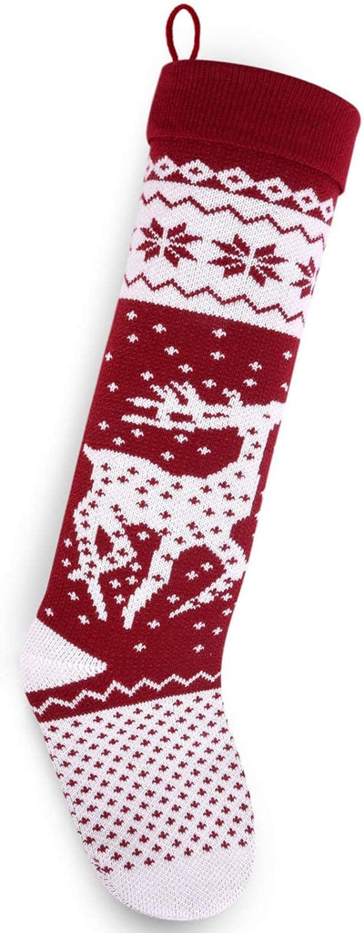 26-Inch Large Nordic Style Knitted Christmas Stockings in Burgundy/White for Stuffers & Mantel, Wall, & Staircase - Set of 4