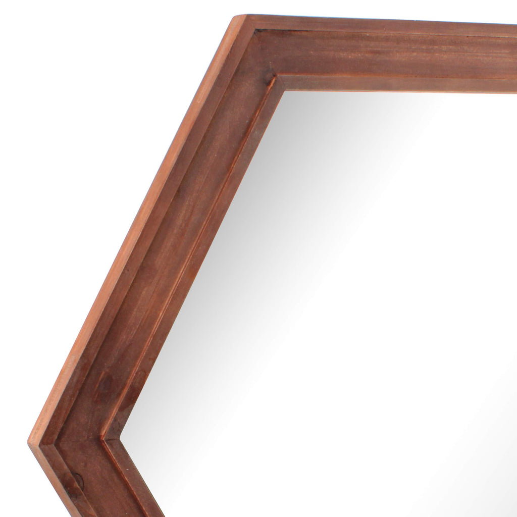 Decorative 24" Hexagon Wall Mirror with Redwood Frame and Attached Hanging Bracket, Decorative Country Rustic Decor