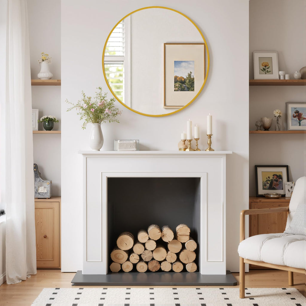 Round Wall Mirror 30 Inch Gold Vanity Mirror with Metal Frame