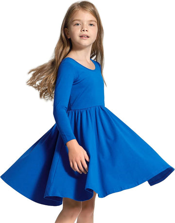Girls Cotton Long Sleeve Dress Twirl Skater Dress