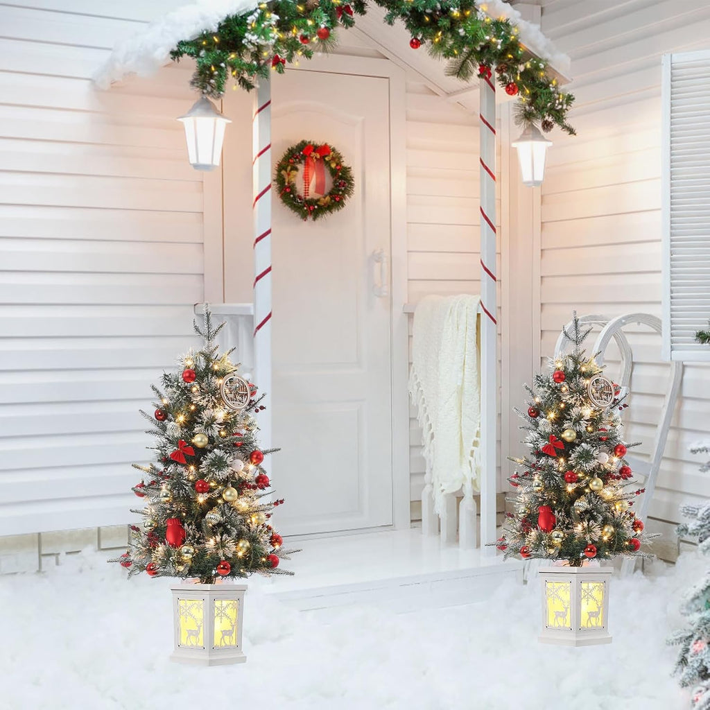 Pre-Lit Artificial Mini Christmas Tree, 3FT Small Flocked Christmas Tree