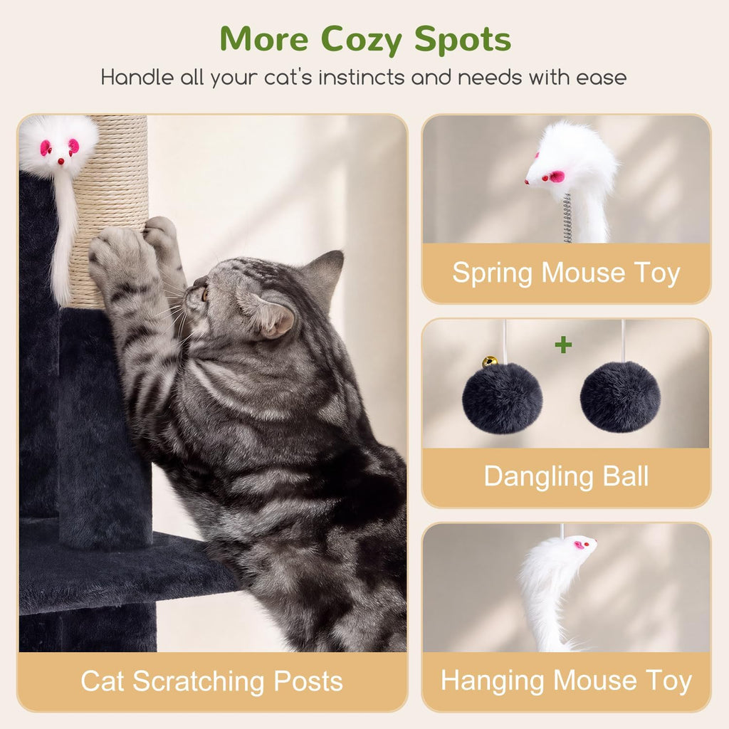 Cat Tree Tower for Indoor Cats Large Adult, Dark Grey