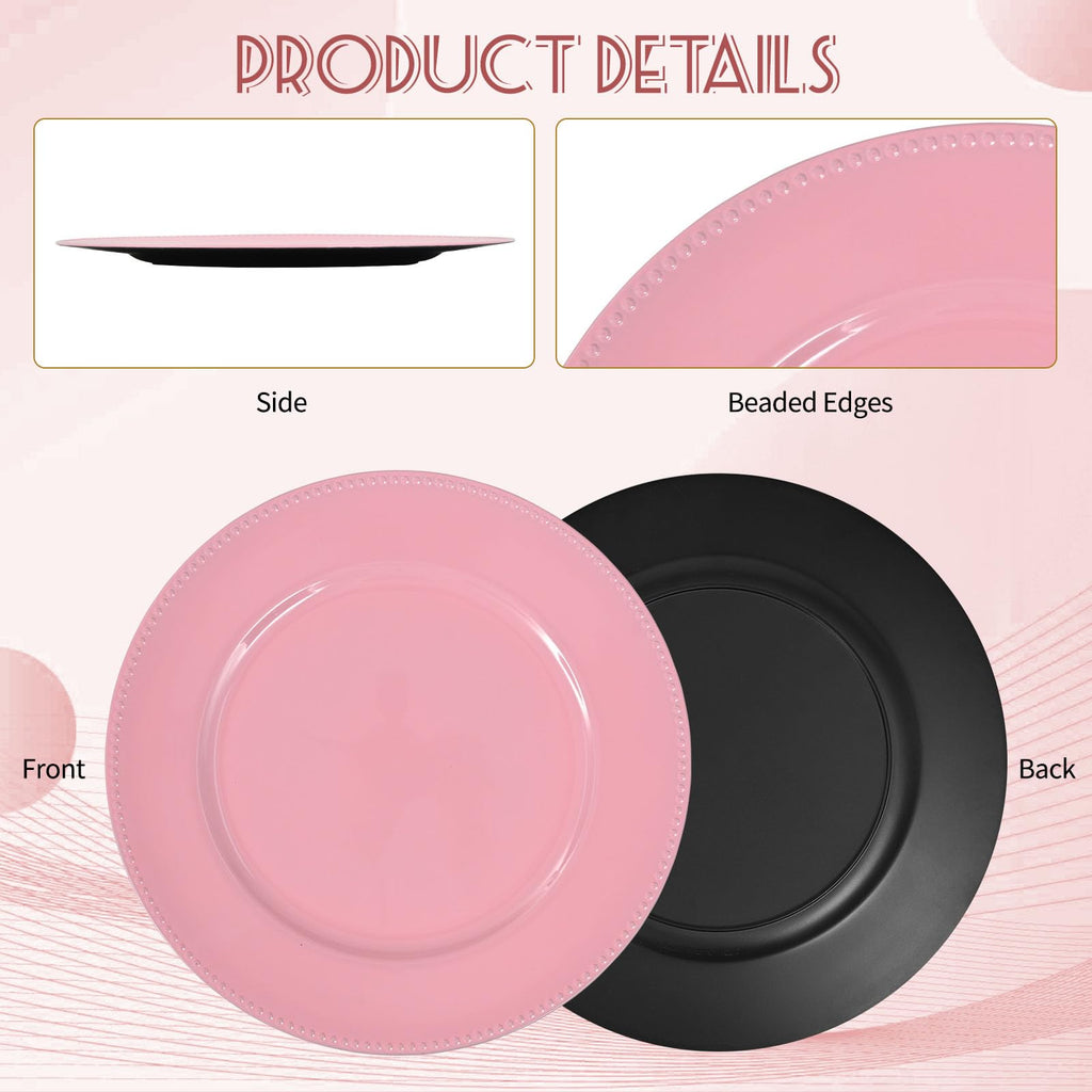 50 Pack Pink Charger Plates Bulk, 13 Inch Round Plastic