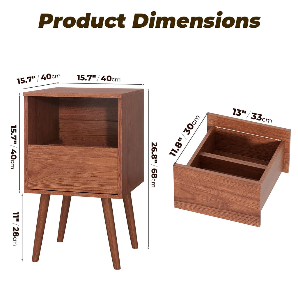 Mid Century Modern Record Player Stand with Vinyl Storage, Brown