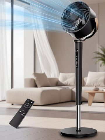 Smart Fan , 120° +120° 3D Oscillating Fan, 120ft Quiet Pedestal Fan with Remote/Ambient Light/Timer, Standing Fan