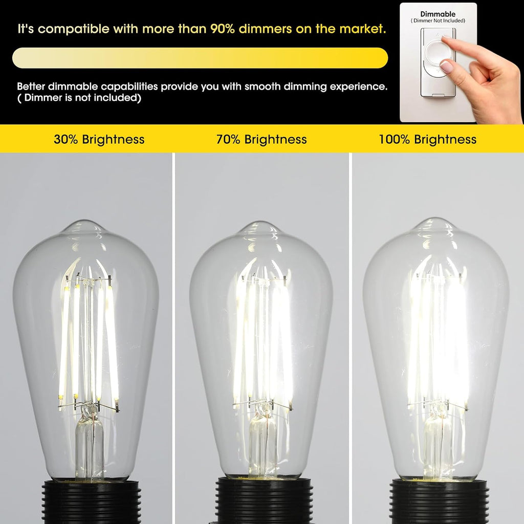 ST19 Vintage LED Edison Bulbs, 60W Eq, Dimmable, Daylight 5000K, 6-Pack