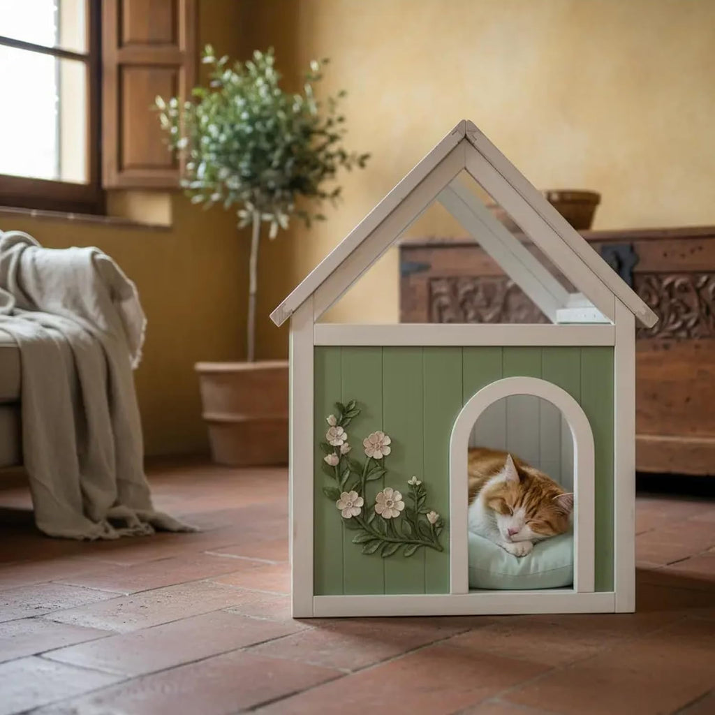 Modern Indoor Dog House for Small Dogs, Solid Wood Decorative Pet House, Furniture Style Wooden Dog House (25"D ×
