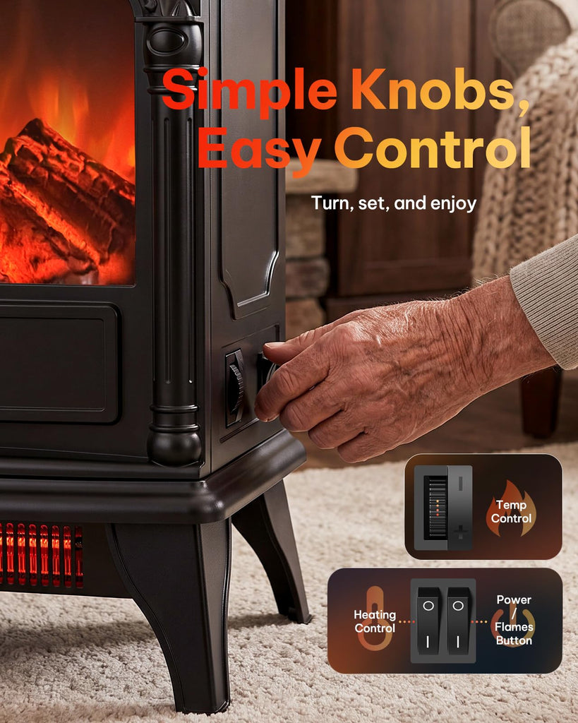 22" Electric Fireplace Stove, 3D Dancing Flames, 1500W/5100 BTU