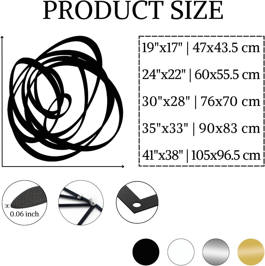 Abstract Metal Wall Art, Modern Art Decor, Unique Metal Wall Decor (Black, 19"x17" | 47x43.5 cm)