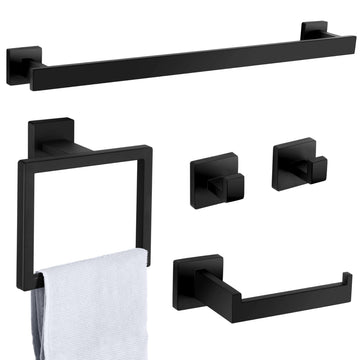 5 Pieces Bathroom Accessories Set, 23.5 Inch Matte Black Bathroom Hardware Set, Including Toilet Paper Holder, Hand