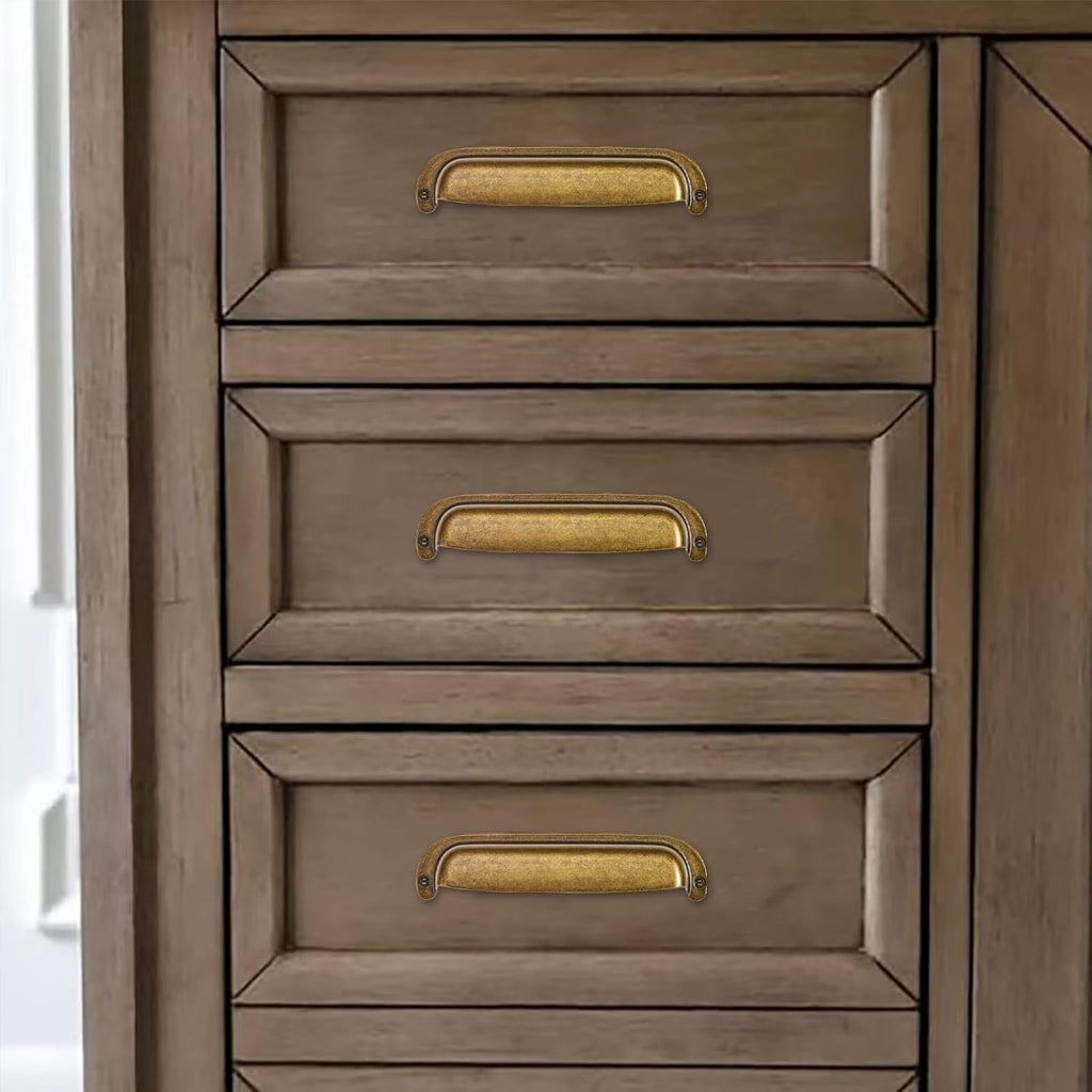 10 Pack 3"(76mm) Hole Center Vintage Drawer Retro Pulls Antique Brass Cabinet Bin Cup Pulls Bathroom Hardware Cabinet