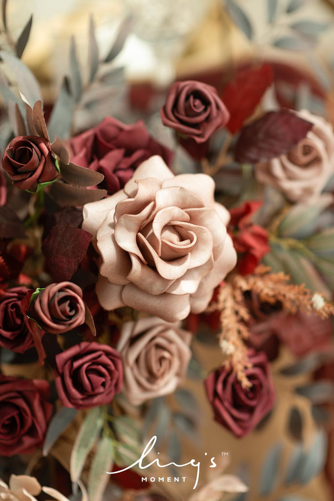 2PCS Artificial Floral Swags, Burgundy & Dusty Rose