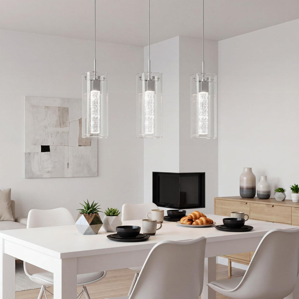 LED Crystal Pendant Light Island, Brushed Nickel, 1 Pack