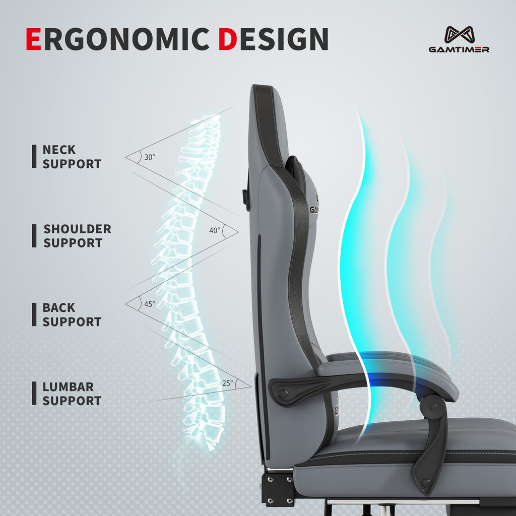 Gaming Chair, Computer Office Chair with Pocket Spring Cushion, 400 LBS Weight Capacity, Breathable PU, Headrest &
