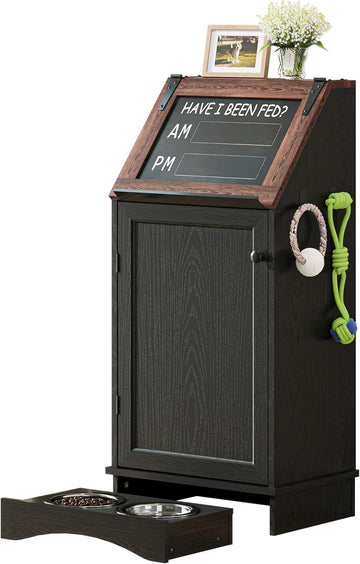 Dog Feeding Station with Storage, Dog Food Cabinet with 2 Hidden Feeding Bowls, Flip-Top Pet Storage Cabinet, Pet