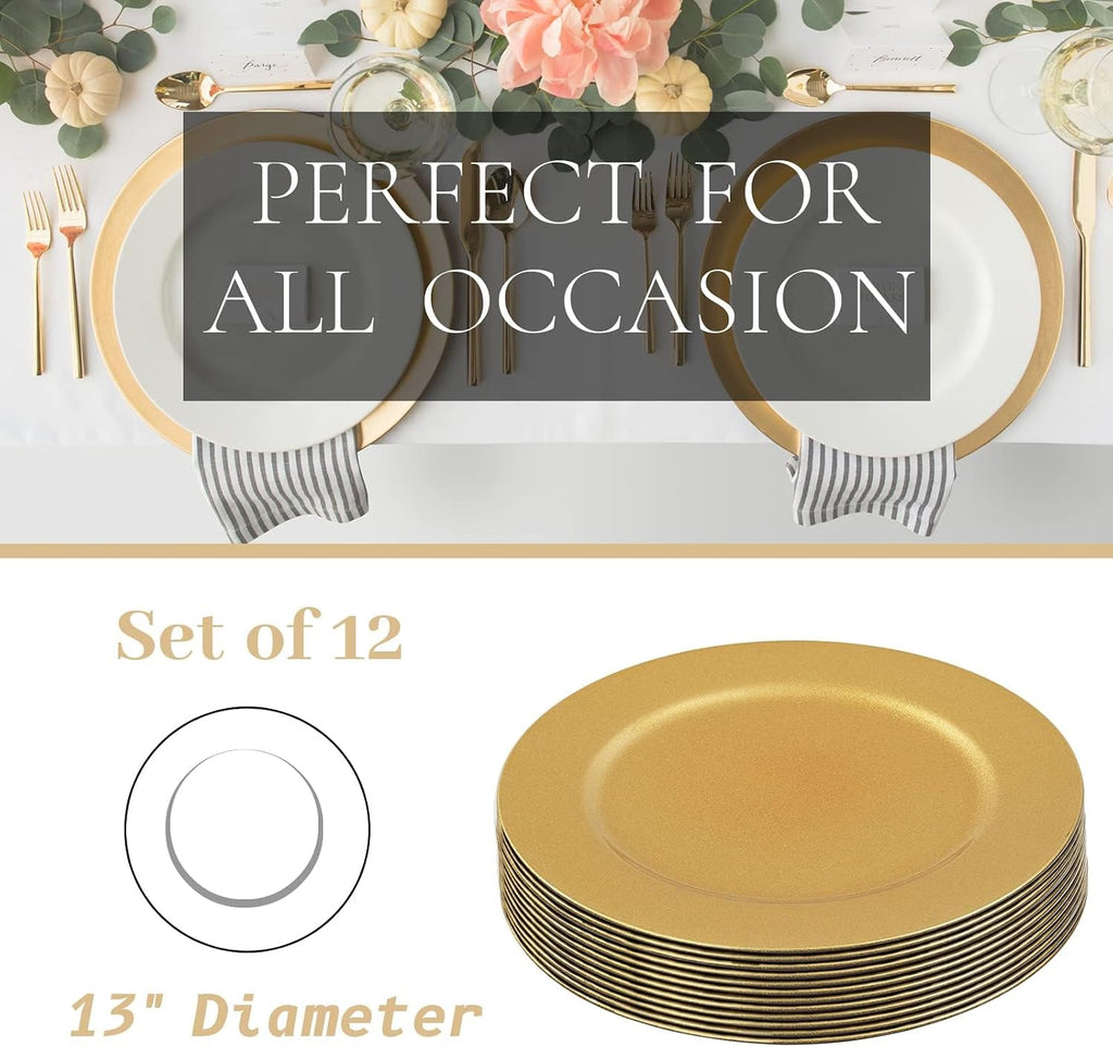 Gold Charger Plates, 13" Plate Chargers for Dinner Plates - Set of 12