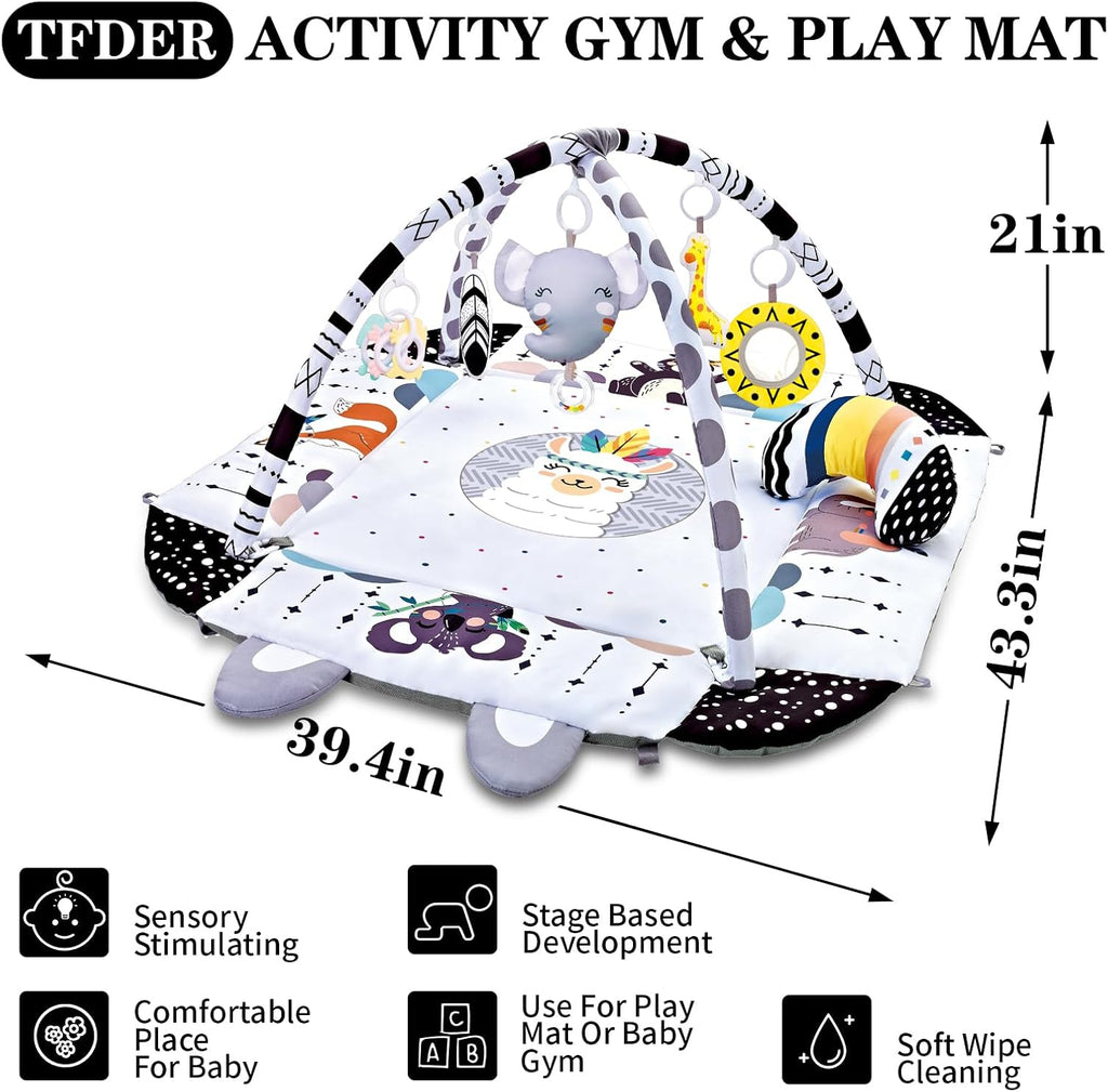 Gym Play Mat, in-1 Tummy Time Mat & Activity Gym, Washable Ball Pit, Infant Play Mat with Detachable Toys