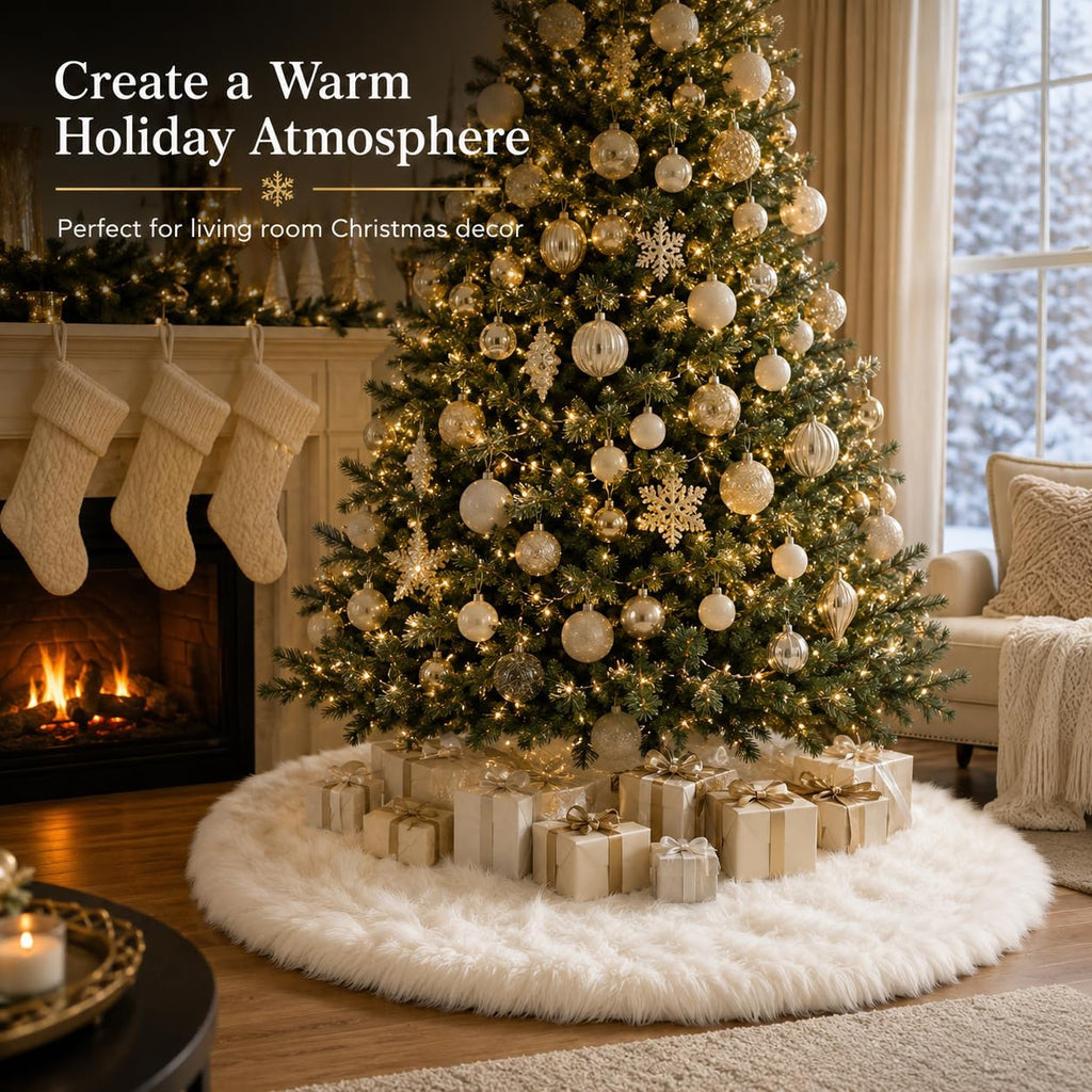 36 Inch Faux Fur Christmas Tree Skirt White Plush Skirt for Merry Christmas Party Christmas Tree Decoration