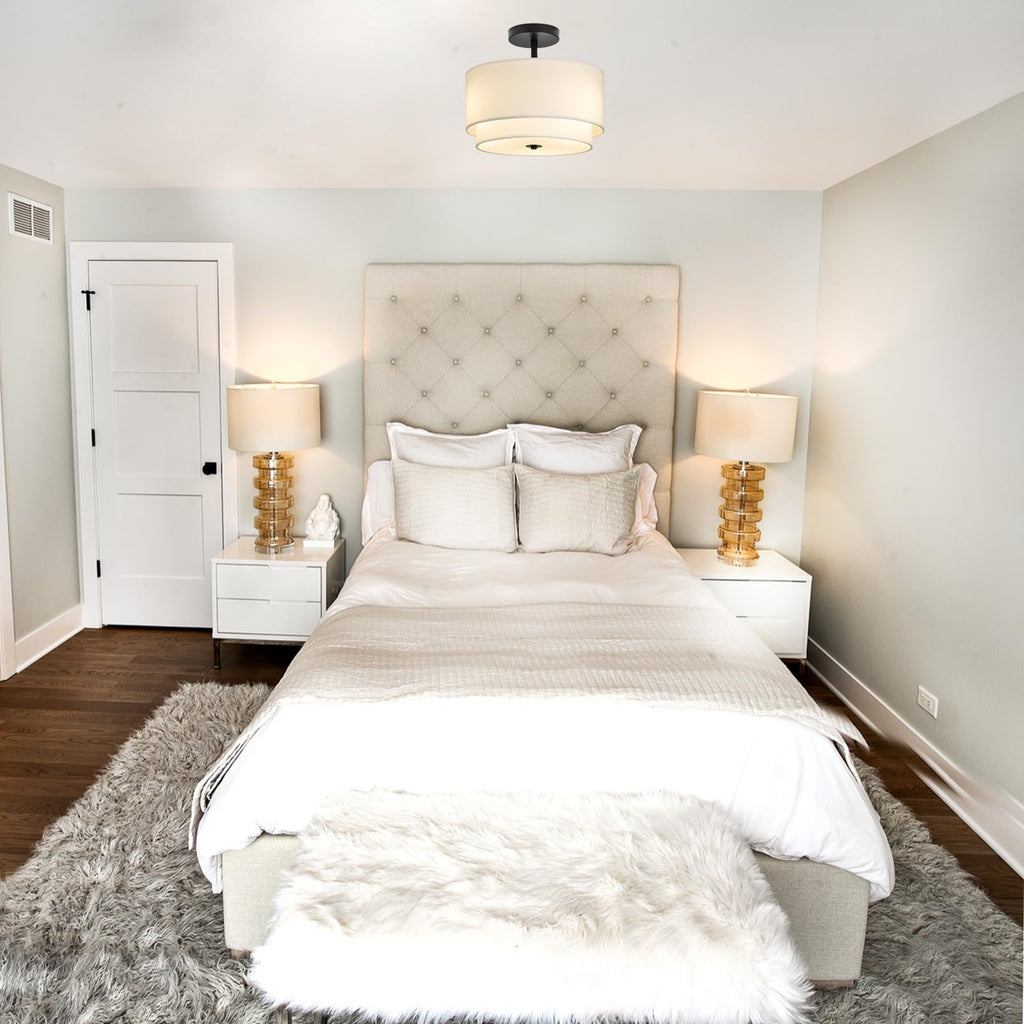 3-Light Semi Flush Mount Ceiling Light Fixture, 12.6inch Modern Close to Ceiling Light with 2-Layer White Drum Fabric
