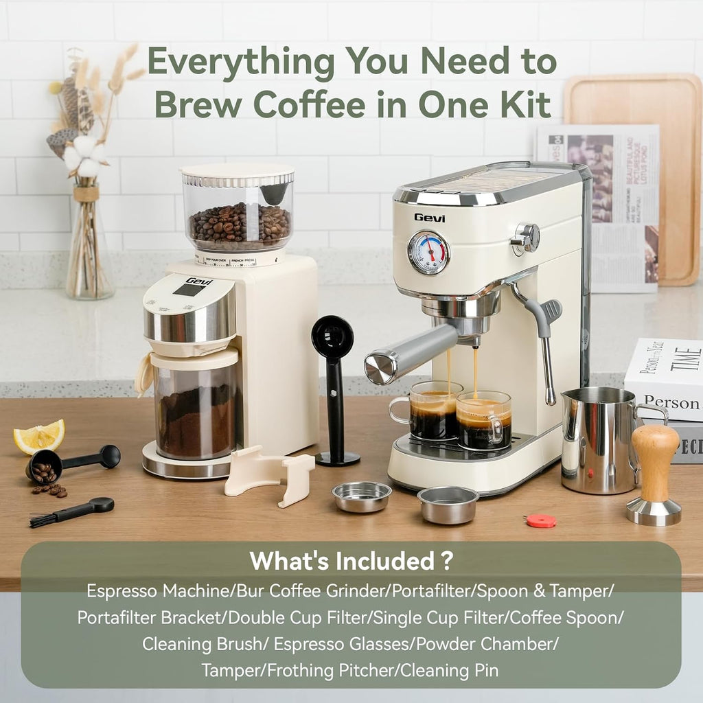 20 Bar Espresso Machine with Conical Burr Anti-Static Coffee Grinder | Removable Water Tank;Include Necessary