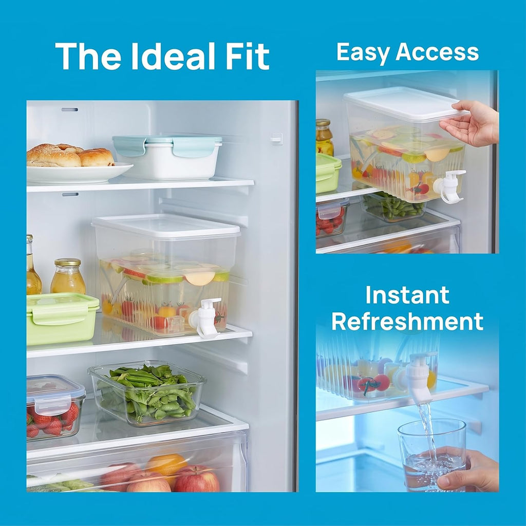 1.3 Gallon Drink Dispenser with Spigot for Fridge, Leakproof Plastic Water Container Fridge Beverage Dispenser - Set of 4