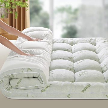 Mattress Topper - 1500GSM 3D+7D Down Alternative Fill 3 in Pillow Top Mattress Pad, Viscose Made from Bamboo Cover