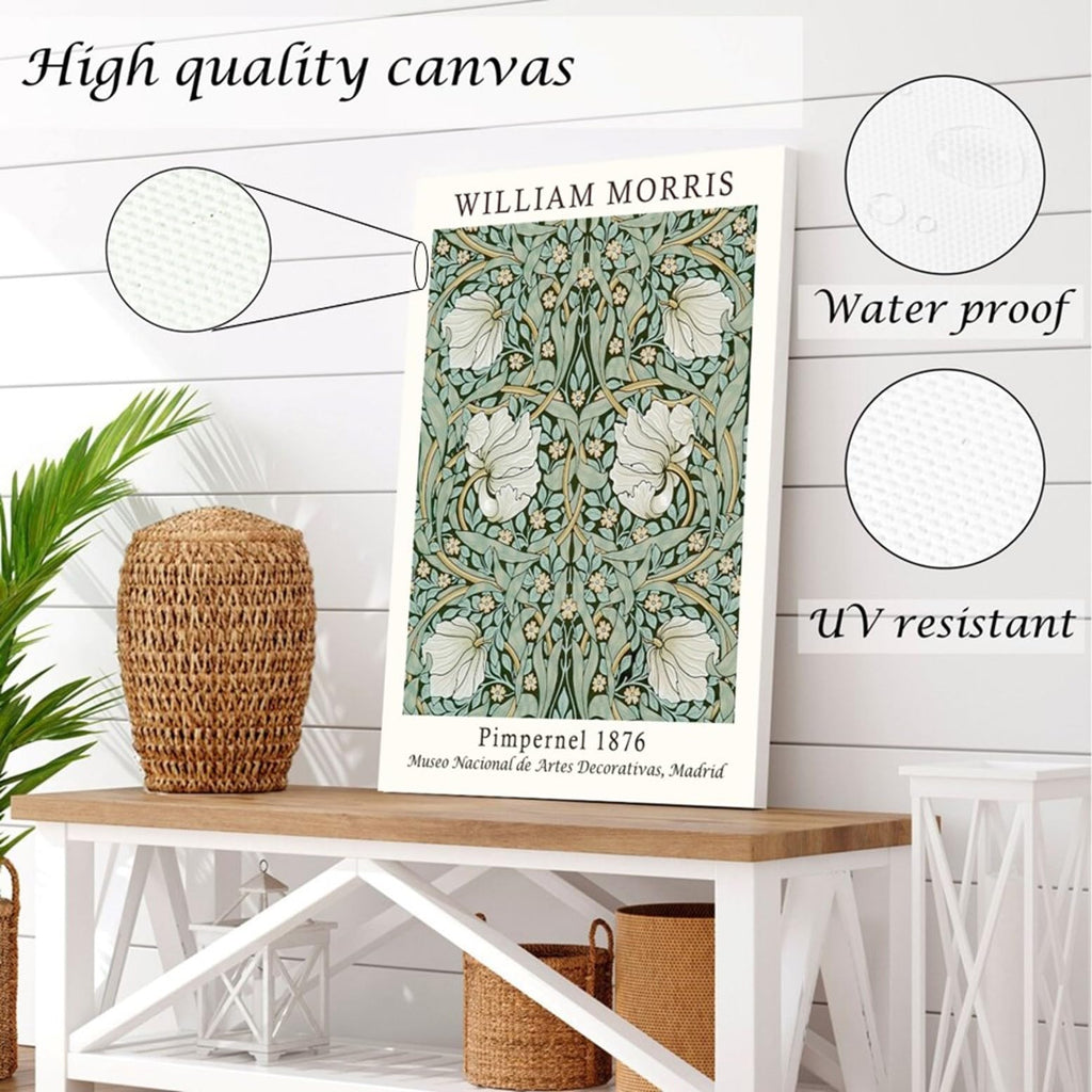 Framed Flower Wall Art Canvas Decor Set of 3, William Morris Framed Prints Posters Mid Century Modern Art, Aesthetic