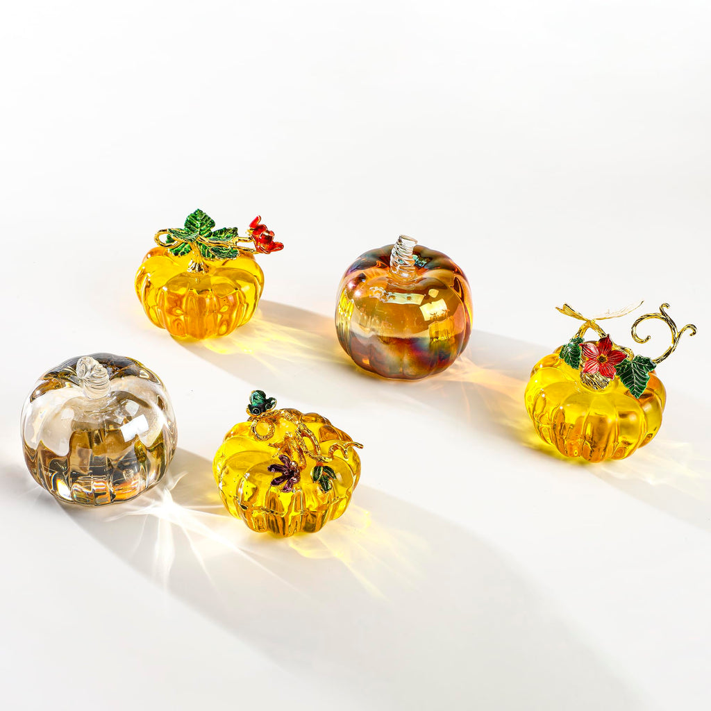 2.5''Glass Pumpkins Figurine for Fall Harvest & Thanksgiving Decorating