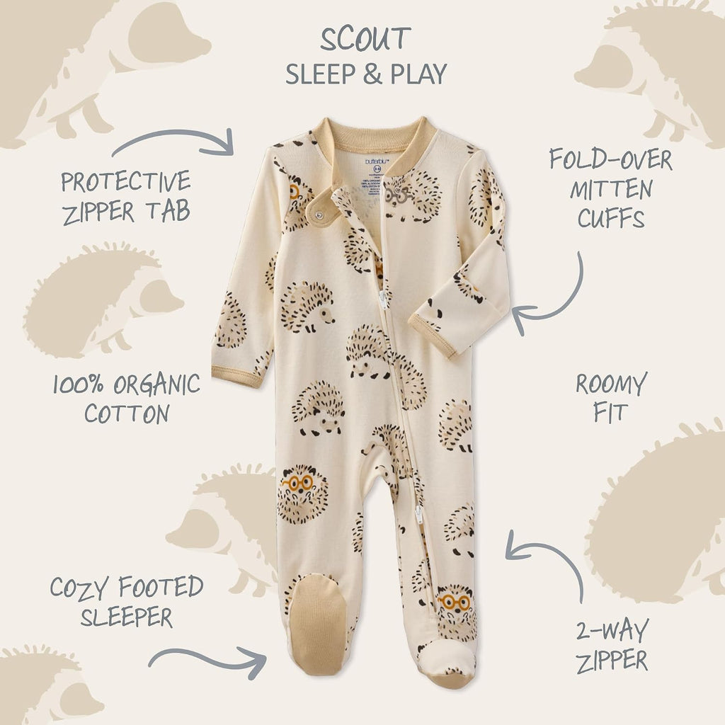 Scout Sleep & Play 100% Organic Cotton Footed Zip Front PJs