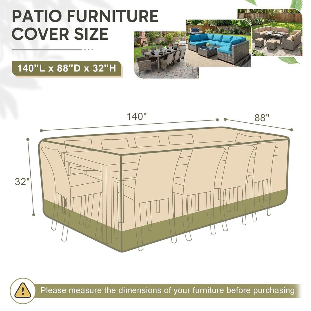 Rectangular Outdoor Furniture Cover for Sectional Sofa Set, 600D Waterproof Patio Set Cover for Lawn General Purpose