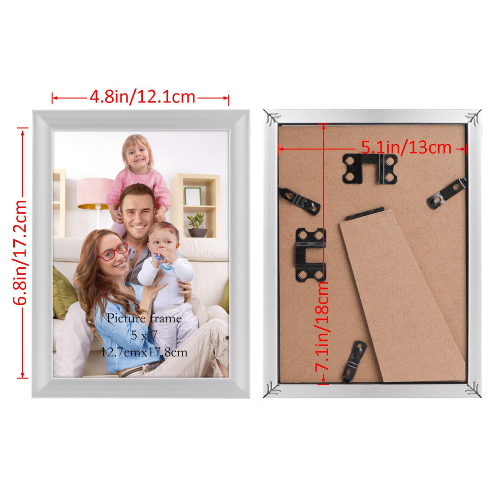 5x7 Picture Frame Silver Set of 7, Multi Modern 5 x 7 Silver Frames for Wall or Tabletop Display