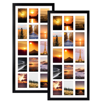 4x6 Collage Picture Frames with 15 Openings, 2 Pack Black Multi Photo Frames Display 4 x 6 Pictures with Mat for Wall