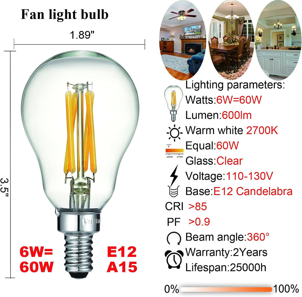 A15 E12 Led Bulb,Light Bulbs 60 watt Soft White,Dimmable,2700K