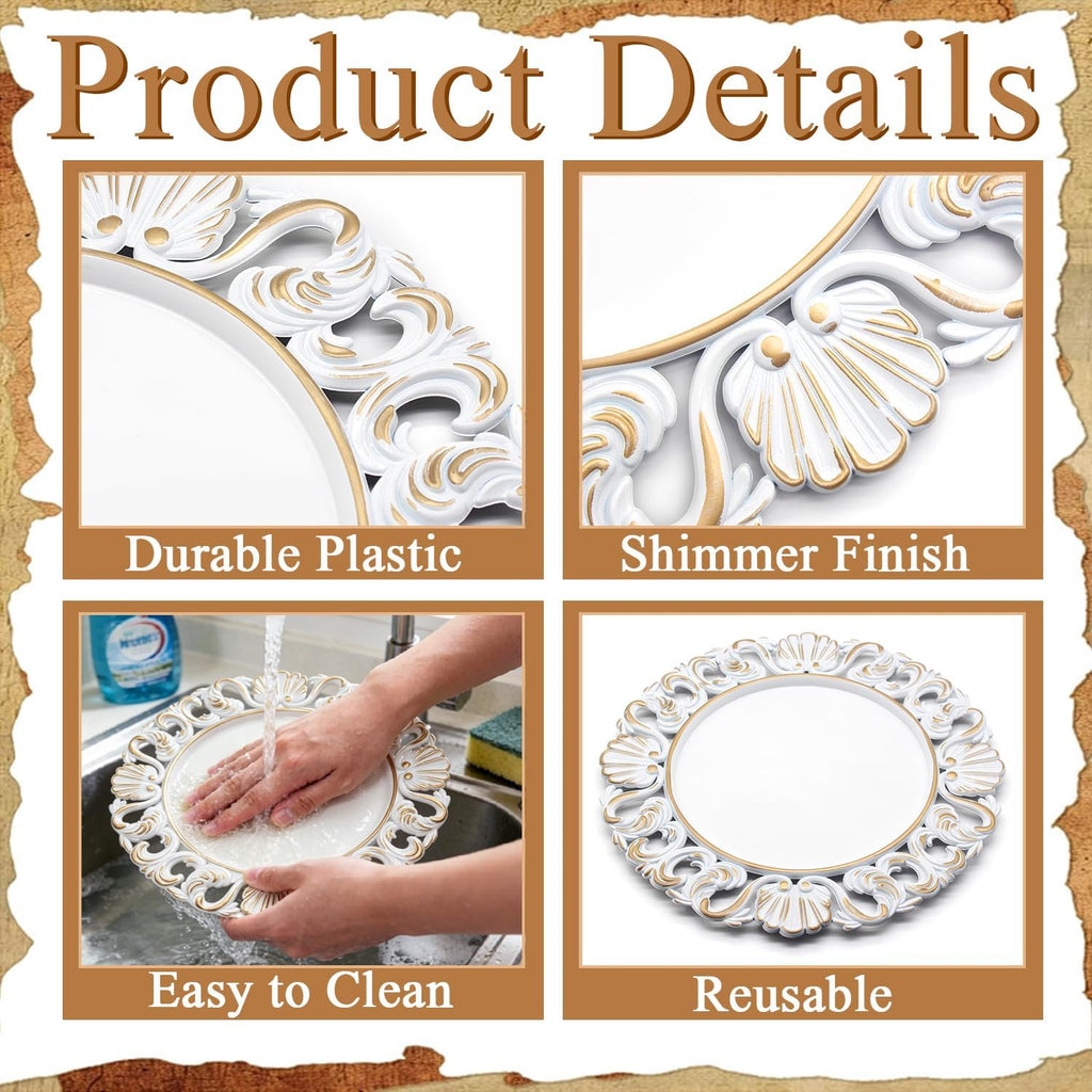 13 Inch Charger Plates Set of 12 - Elegant Reusable Dinner Charger Plates for Weddings, Parties, & Holiday Table