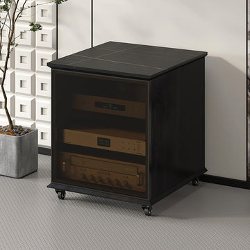 AV Stereo Media Solid Wood Storage Cabinet Adjustable Shelves, Movable AV Equipment Cabinet Display Stand with Cooling