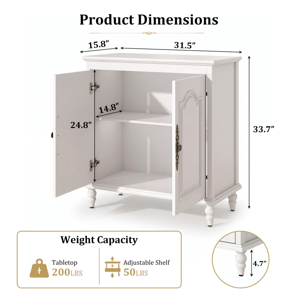32" White Buffet Cabinet with Storage, Farmhouse Sideboard Cabinet