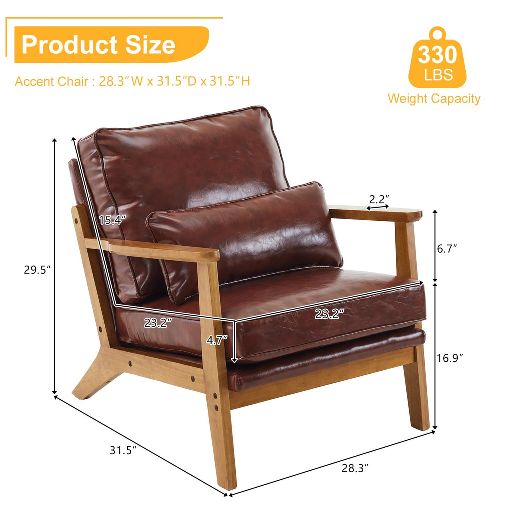 Mid-Century Lounge Accent Chair, Red-Brown