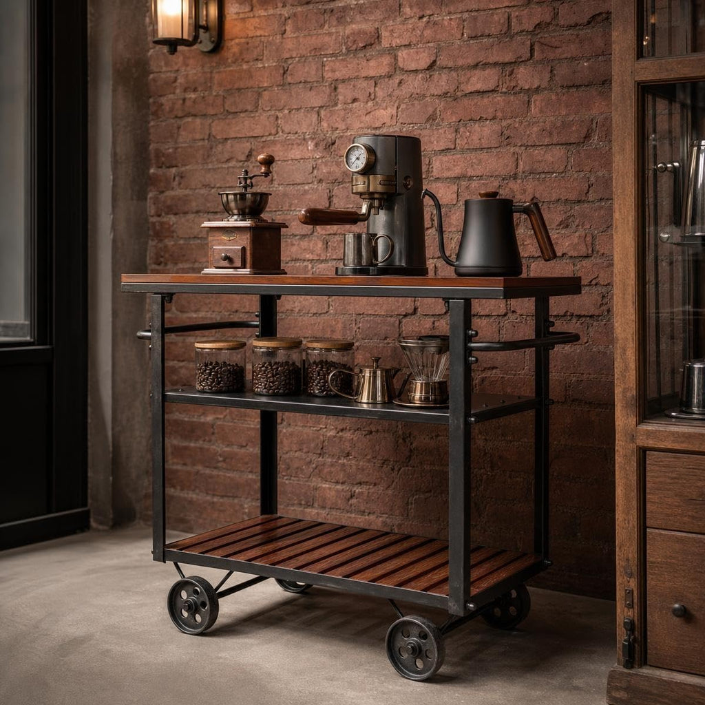 Rolling Bar Cart with Handle [3 Tier] Home Kitchen Microwave Cart Island On Wheels, Mobile Serving Cart Beverage