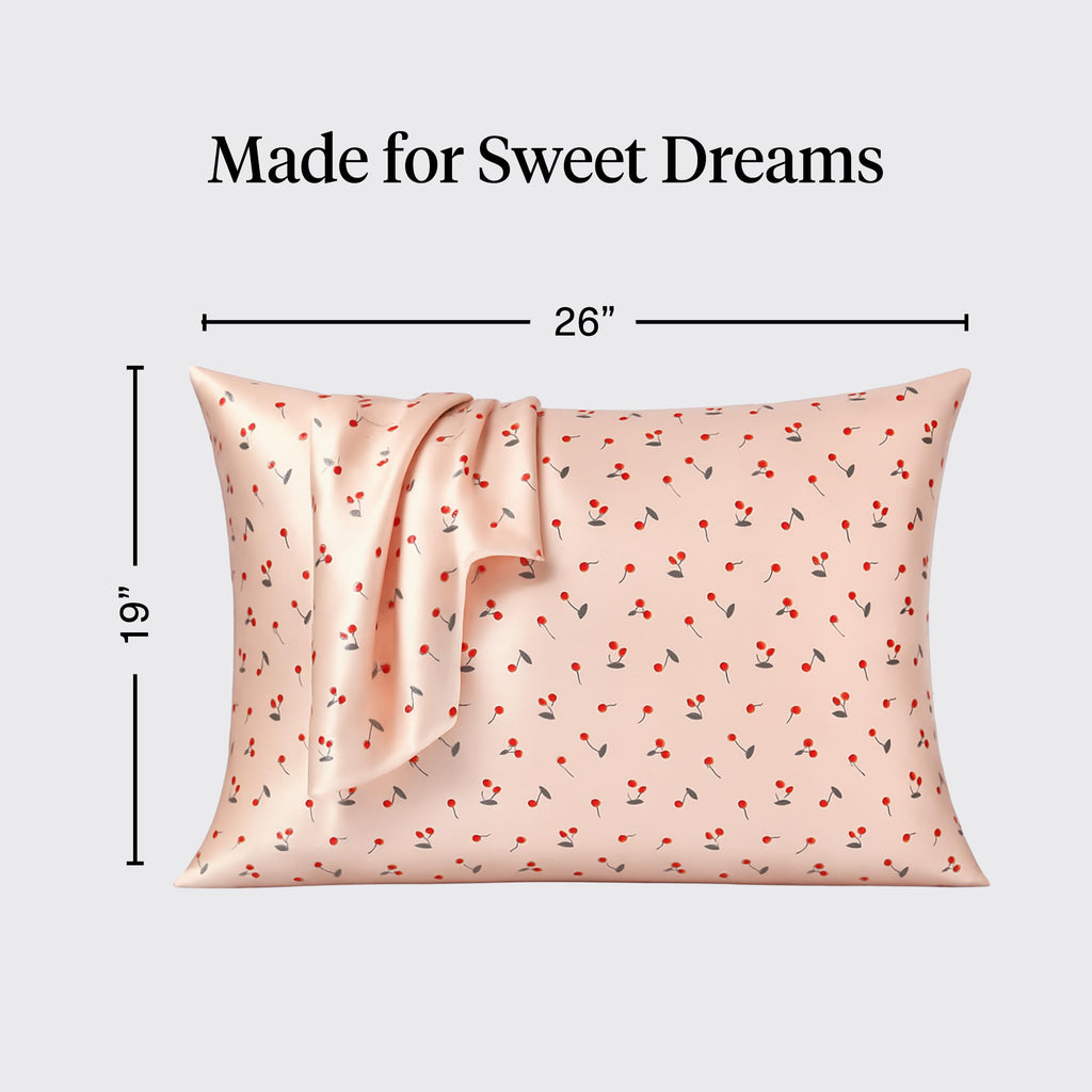 Satin Pillowcase With Zipper - Standard Size, Cherry Print