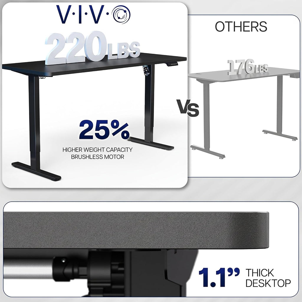 Black 60 x 24 in Standing Desk, DESK-KIT-1B6B | Electric, Holds 220 lbs, Sit Stand, Height Adjustable, Solid